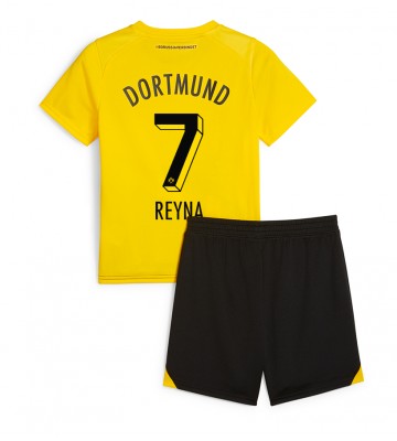 Borussia Dortmund Giovanni Reyna #7 Koti Pelipaita Lasten 2023-24 Lyhyet Hihat (+ Lyhyet housut)